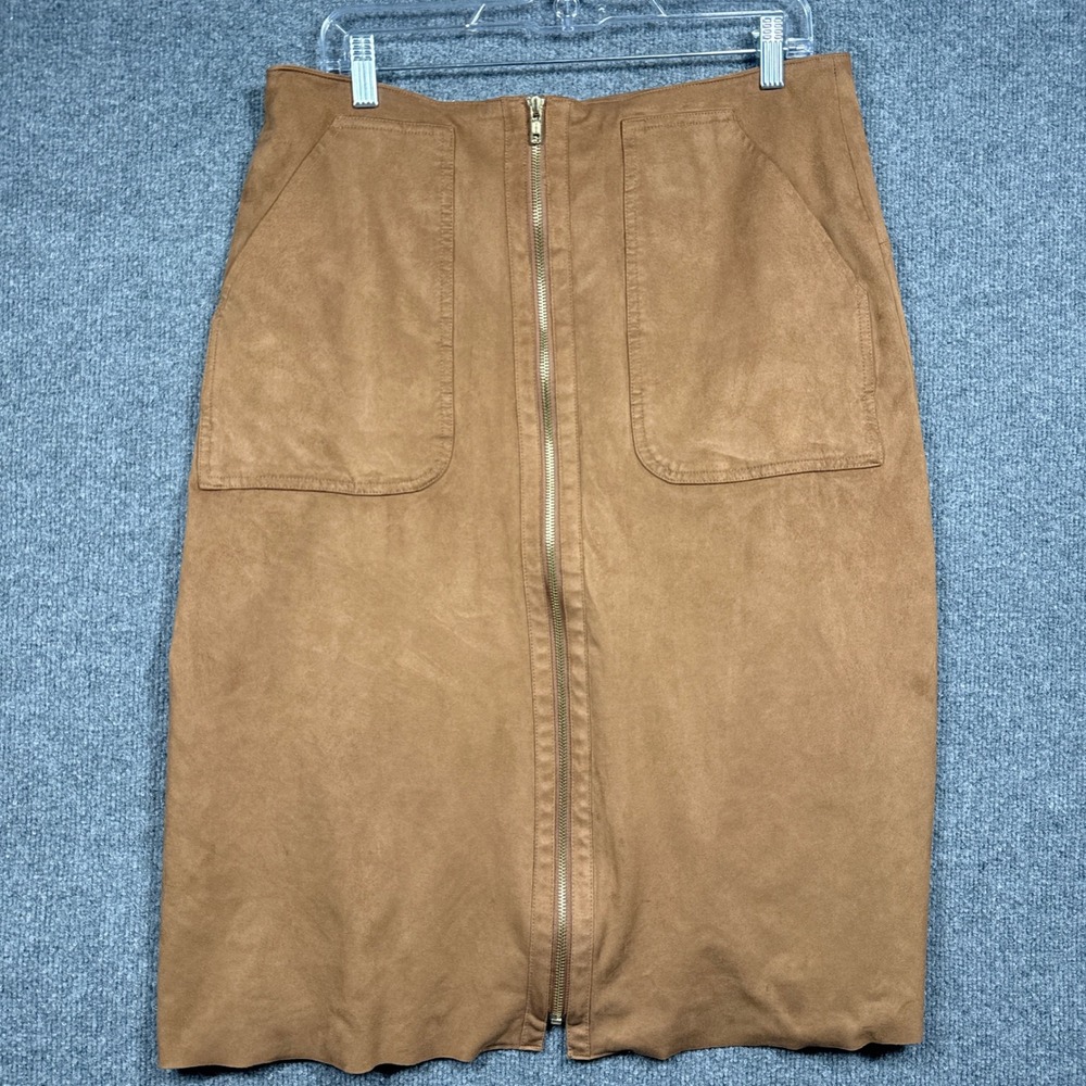 Worthington Skirt Womens 12‎ Faux Suede Front-Zip A-Line with Pockets